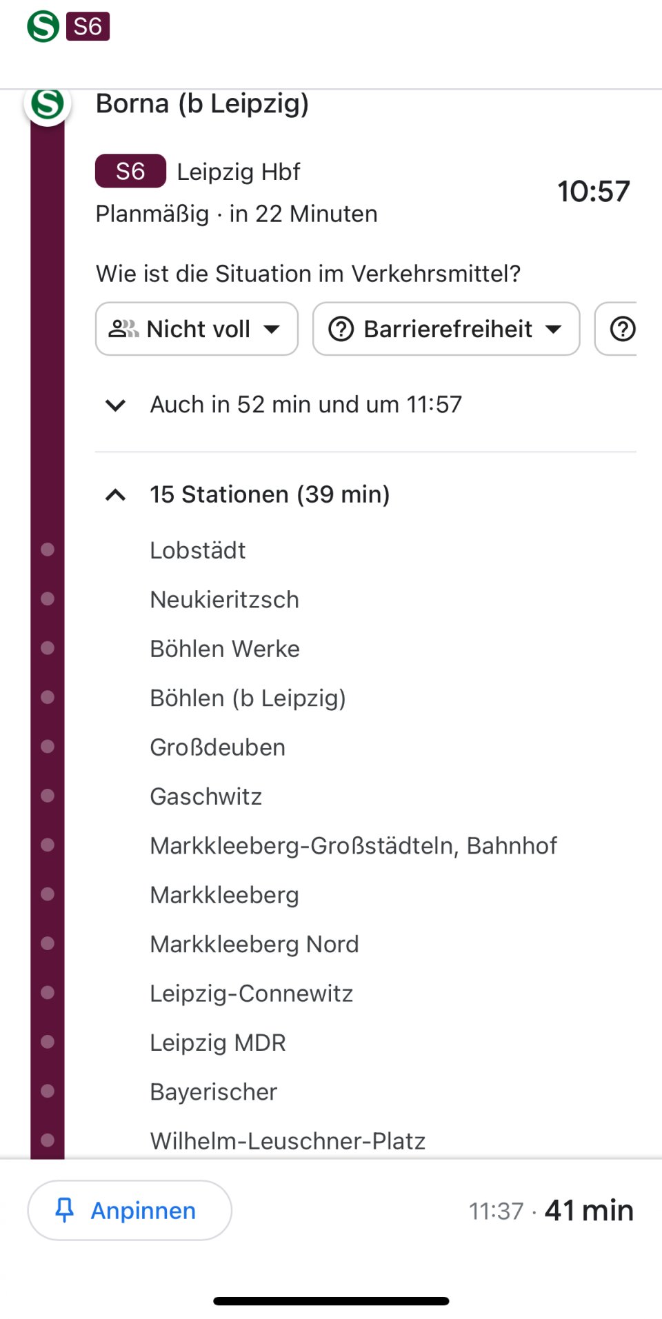 Haltestellen der S6 von Borna nach Leipzig