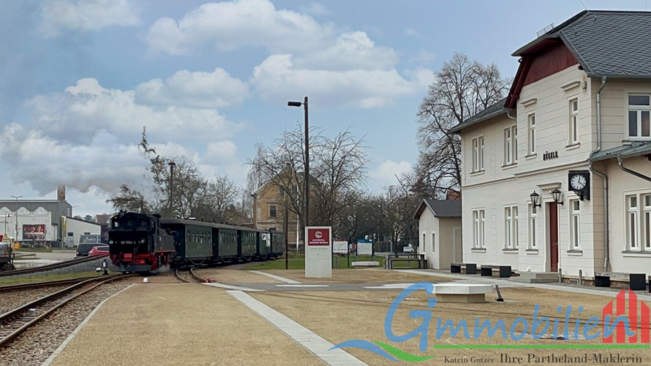 Mügelner Bahnhof mit Dampfeisenbahn Mügelner Bahnhof mit Dampfeisenbahn