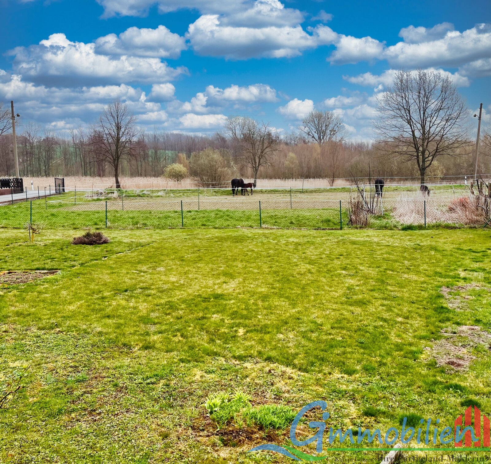 Ihr großer Garten mit Blick auf die Pferde
